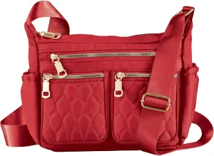 Collections Etc Adjustable Multi Zip Pockets Cross-Body Handbag