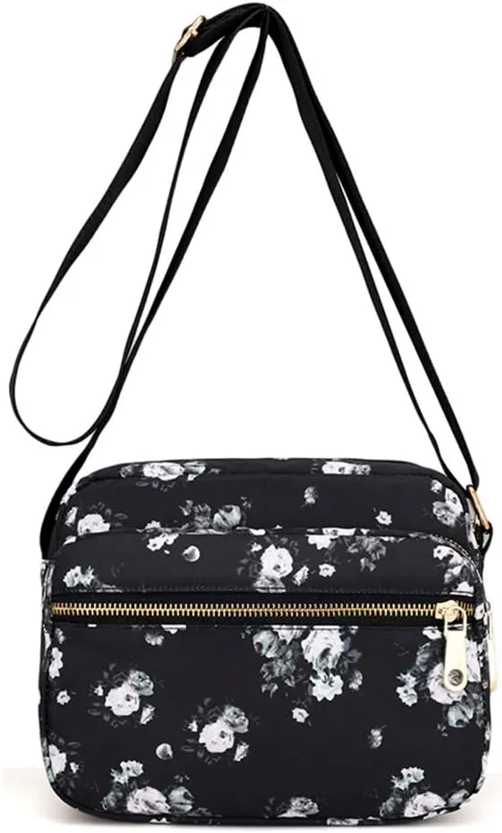 Collsants Small Nylon Purse Mini Crossbody Bag Travel Shoulder Bag Multi Zipper Pockets