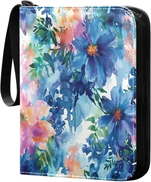 Colorful Abstract Flowers Card Binder 4-Pocket, 400 Pockets Trading Cards Holder Games Card Albums Storage Organizer Case for Football, Baseball Cards