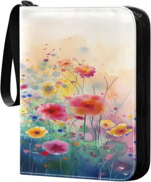 Colorful Abstract Flowers Card Binder 4-Pocket, 400 Pockets Trading Cards Holder Games Card Albums Storage Organizer Case for Football, Baseball Cards