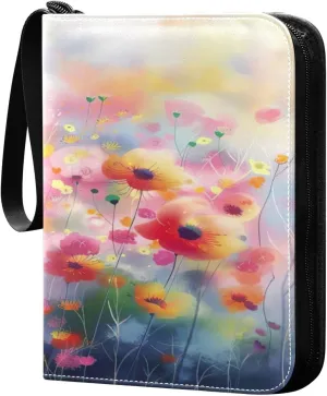 Colorful Abstract Flowers Card Binder 4-Pocket, 400 Pockets Trading Cards Holder Games Card Albums Storage Organizer Case for Football, Baseball Cards