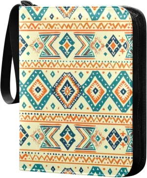 Colorful Aztec Pattern Card Binder, 400 Pockets Card Holder with 50 Sleeves, Sturdy Card Holder Folders for Game Cards & Sports Cards