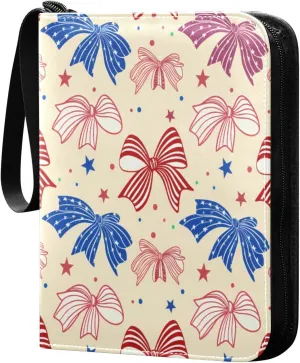 Colorful Bows Stars Card Binder 4-Pocket, 400 Pockets Trading Cards Holder Games Card Albums Storage Organizer Case for Football, Baseball Cards