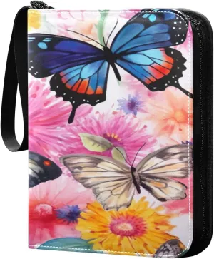 Colorful Butterflies Card Binder 4-Pocket, 400 Pockets Trading Cards Holder Games Card Albums Storage Organizer Case for Football, Baseball Cards