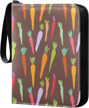 Colorful Carrots Brown Card Binder 4-Pocket, 400 Pockets Trading Cards Holder Games Card Albums Storage Organizer Case for Football, Baseball Cards