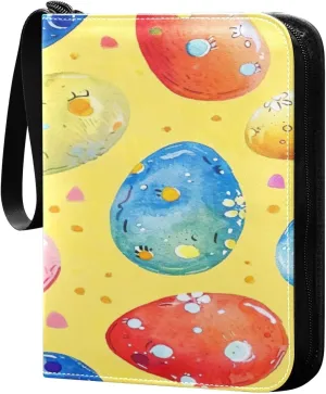 Colorful Eggs Card Binder 4-Pocket, 400 Pockets Trading Cards Holder Games Card Albums Storage Organizer Case for Football, Baseball Cards
