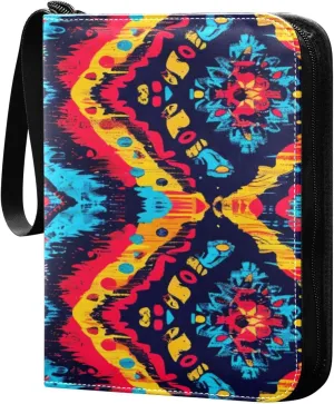 Colorful Ethnic Geometry Card Binder 4-Pocket, 400 Pockets Trading Cards Holder Games Card Albums Storage Organizer Case for Football, Baseball Cards