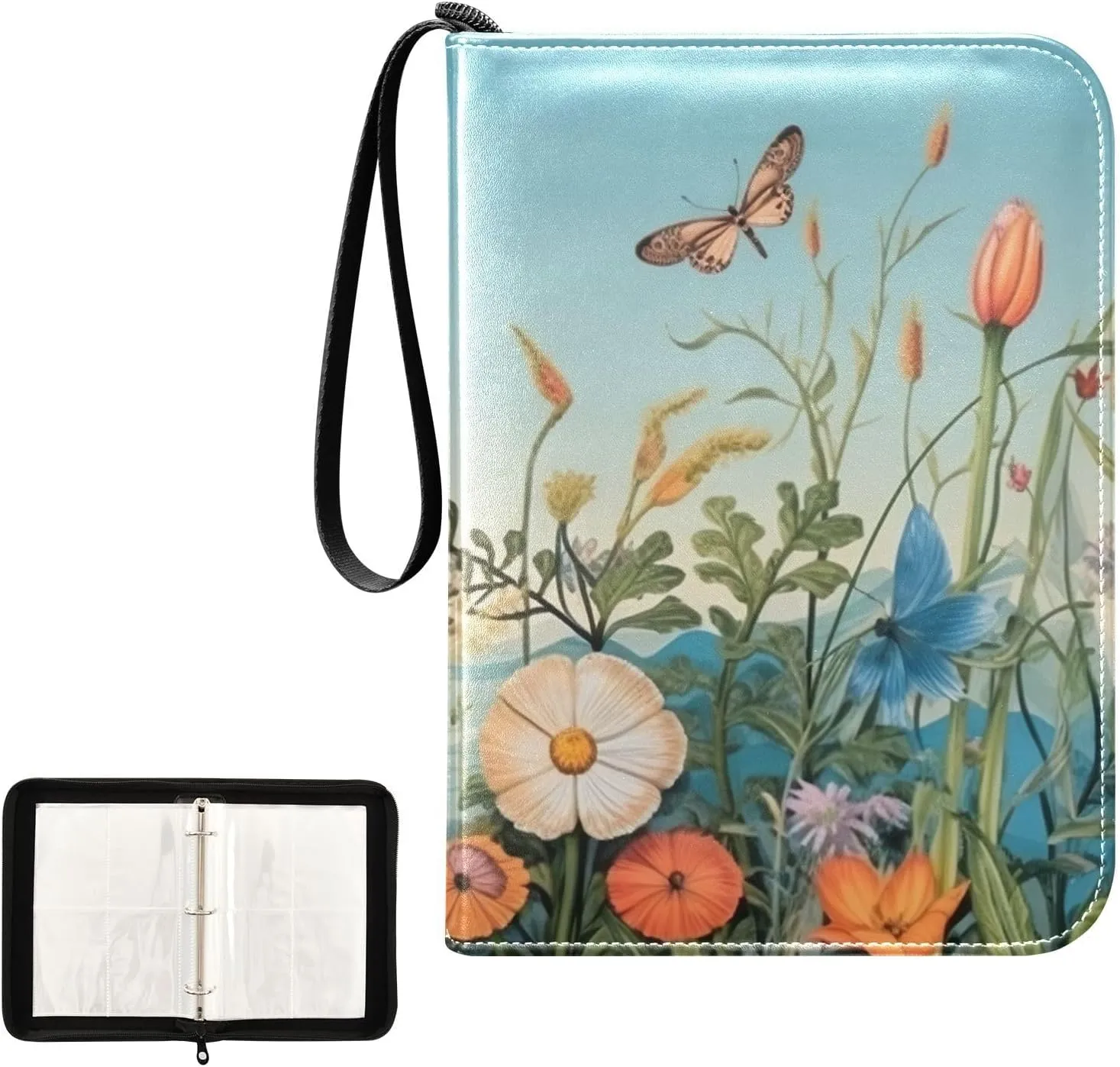 Colorful Flower Pattern Card Binder 4-Pocket, 400 Pockets Trading Cards Holder Games Card Albums Storage Organizer Case for Football, Baseball Cards