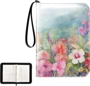 Colorful Flowers Card Binder 4-Pocket, 400 Pockets Trading Cards Holder Games Card Albums Storage Organizer Case for Football, Baseball Cards