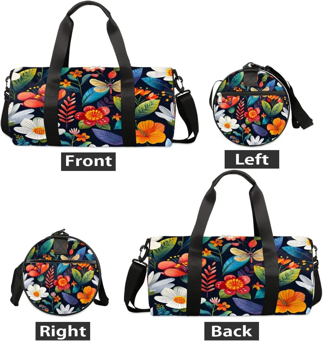 Colorful Flowers Dragonfly Travel Duffle Bag Gym Bag for Women Men Lightweight Carry on Duffel Bag for Sports Gyms Weekend Getaway