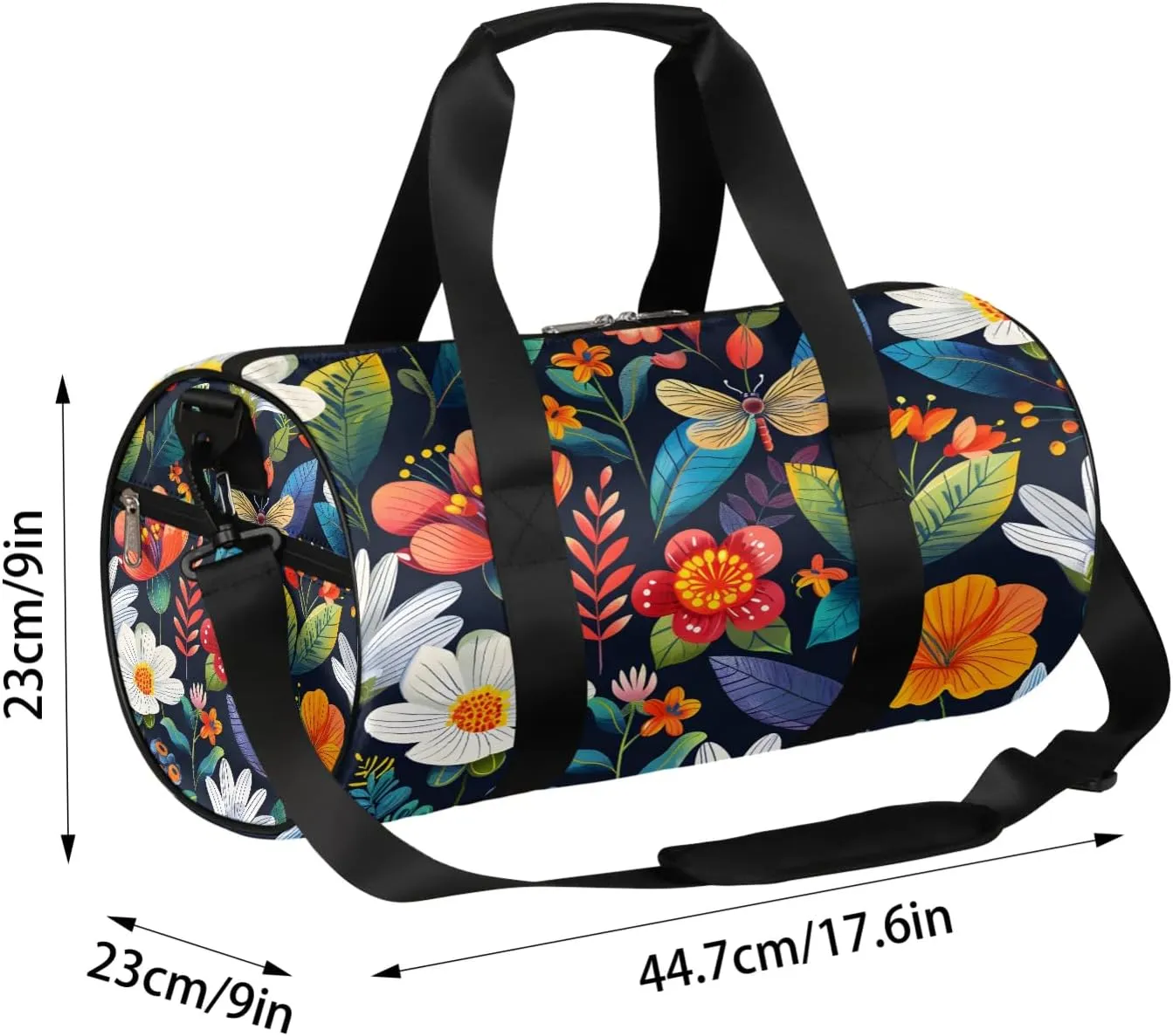 Colorful Flowers Dragonfly Travel Duffle Bag Gym Bag for Women Men Lightweight Carry on Duffel Bag for Sports Gyms Weekend Getaway