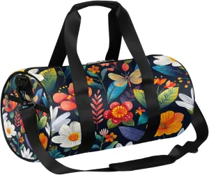 Colorful Flowers Dragonfly Travel Duffle Bag Gym Bag for Women Men Lightweight Carry on Duffel Bag for Sports Gyms Weekend Getaway
