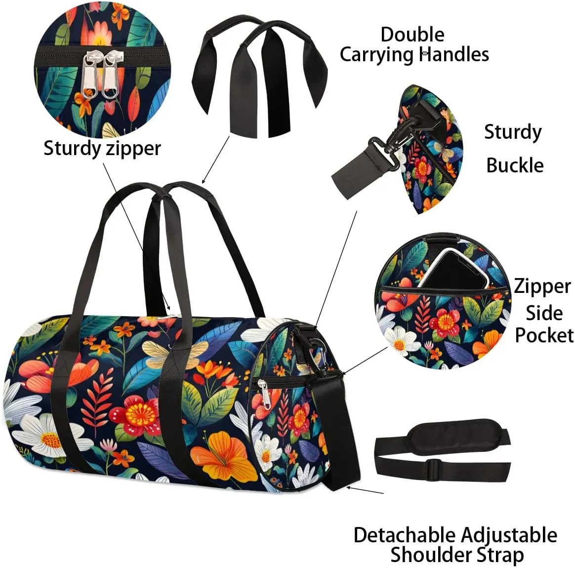 Colorful Flowers Dragonfly Travel Duffle Bag Gym Bag for Women Men Lightweight Carry on Duffel Bag for Sports Gyms Weekend Getaway