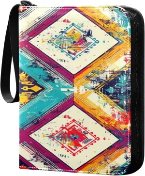 Colorful Geometric Card Binder 4-Pocket, 400 Pockets Trading Cards Holder Games Card Albums Storage Organizer Case for Football, Baseball Cards