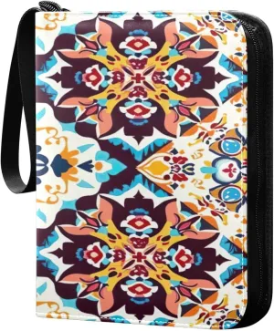 Colorful Geometric Pattern Card Binder 4-Pocket, 400 Pockets Trading Cards Holder Games Card Albums Storage Organizer Case for Football, Baseball Cards