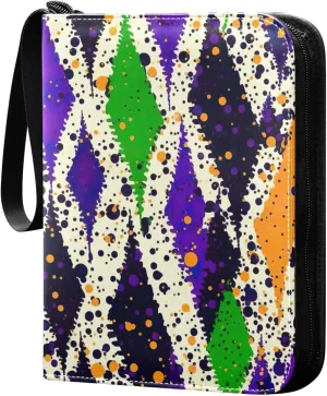 Colorful Geometric Texture Card Binder 4-Pocket, 400 Pockets Trading Cards Holder Games Card Albums Storage Organizer Case for Football, Baseball Cards