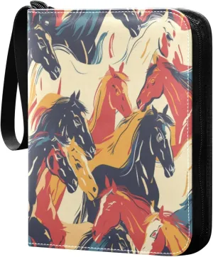 Colorful Horse Card Binder 4-Pocket, 400 Pockets Trading Cards Holder Games Card Albums Storage Organizer Case for Football, Baseball Cards