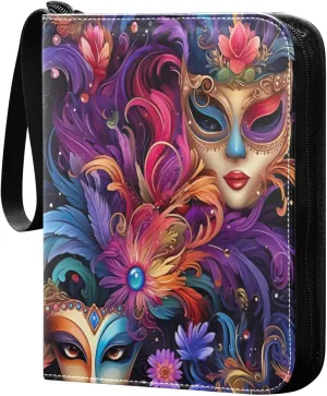 Colorful Mardi Gras Card Binder 4-Pocket, 400 Pockets Trading Cards Holder Games Card Albums Storage Organizer Case for Football, Baseball Cards