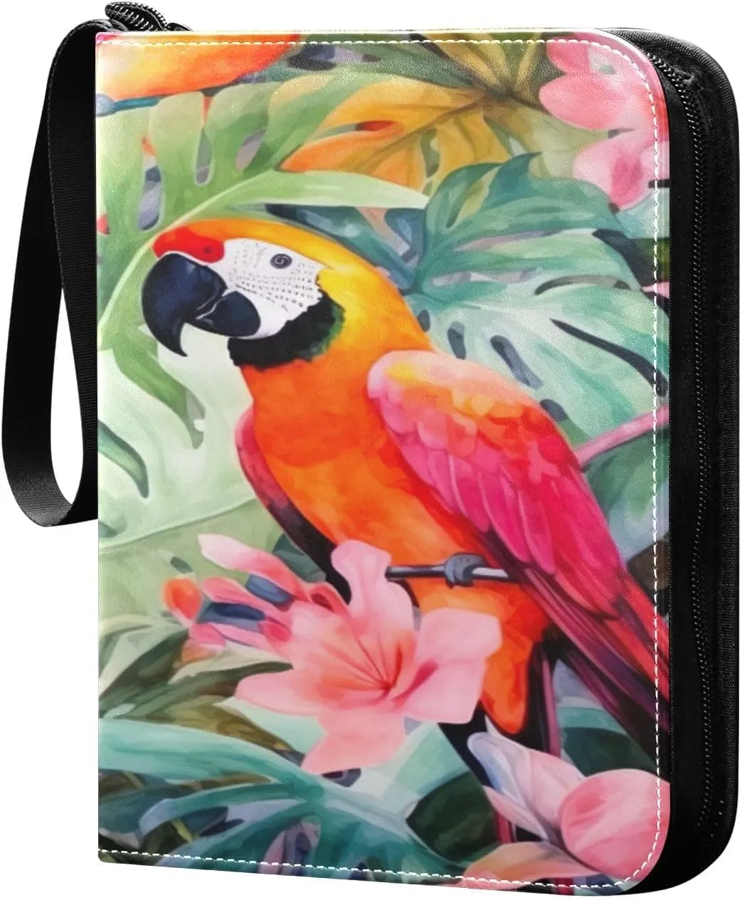 Colorful Parrot Birds Card Binder 4-Pocket, 400 Pockets Trading Cards Holder Games Card Albums Storage Organizer Case for Football, Baseball Cards