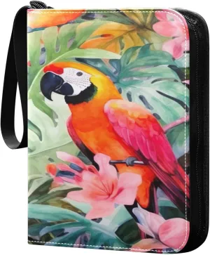 Colorful Parrot Birds Card Binder 4-Pocket, 400 Pockets Trading Cards Holder Games Card Albums Storage Organizer Case for Football, Baseball Cards