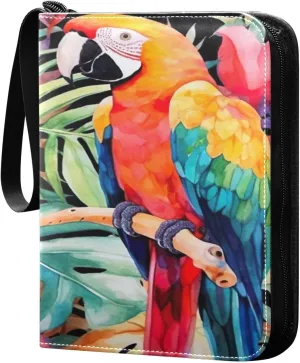 Colorful Parrot Birds Card Binder 4-Pocket, 400 Pockets Trading Cards Holder Games Card Albums Storage Organizer Case for Football, Baseball Cards