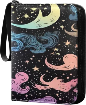 Colorful Sky Moon Card Binder 4-Pocket, 400 Pockets Trading Cards Holder Games Card Albums Storage Organizer Case for Football, Baseball Cards