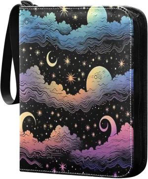 Colorful Sky Moon Card Binder 4-Pocket, 400 Pockets Trading Cards Holder Games Card Albums Storage Organizer Case for Football, Baseball Cards