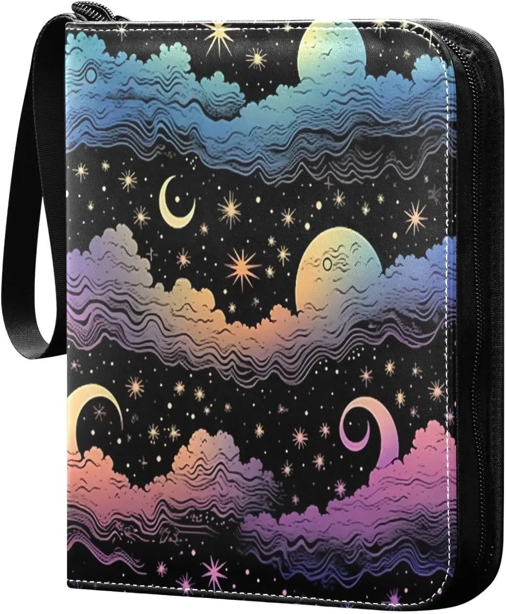 Colorful Sky Moon Card Binder 4-Pocket, 400 Pockets Trading Cards Holder Games Card Albums Storage Organizer Case for Football, Baseball Cards