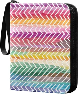 Colorful Striped Card Binder 4-Pocket, 400 Pockets Trading Cards Holder Games Card Albums Storage Organizer Case for Football, Baseball Cards