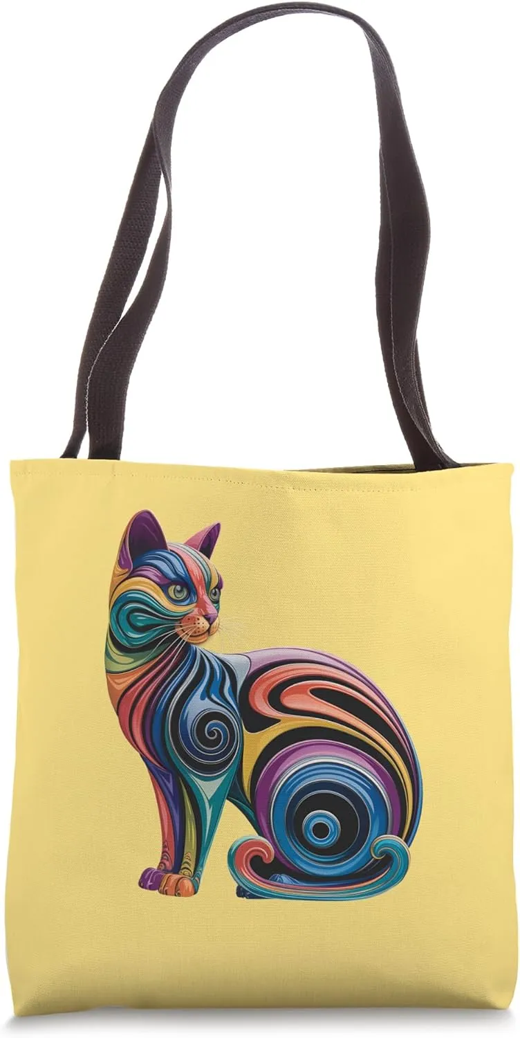 Colorful Swirling Cat Design with Bold Vibrant Details Tote Bag