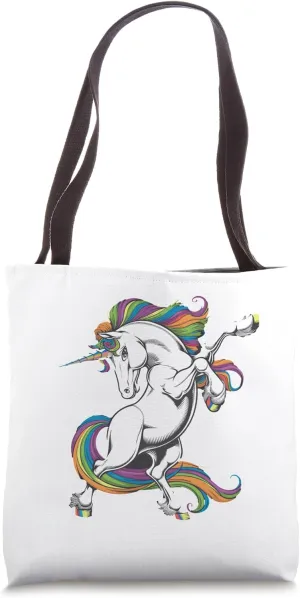 Colorful Unicorn with Rainbow Mane and Tail Tote Bag