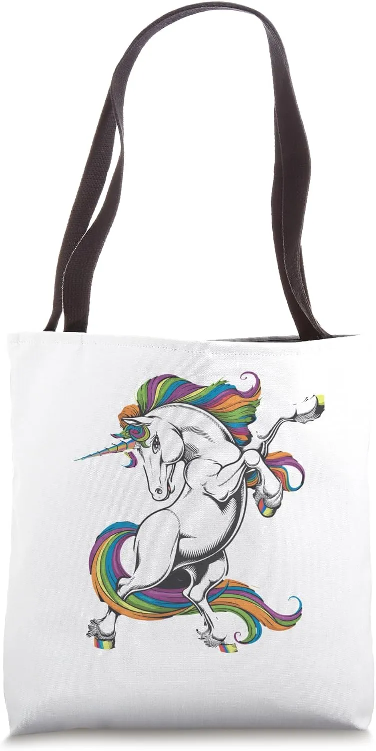 Colorful Unicorn with Rainbow Mane and Tail Tote Bag