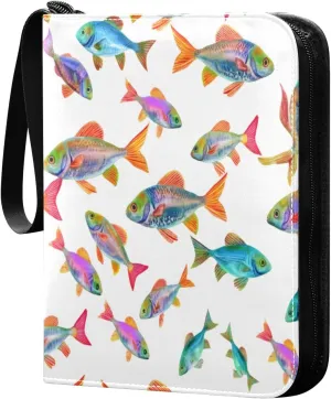 Colorful Watercolor Fish Card Binder 4-Pocket, 400 Pockets Trading Cards Holder Games Card Albums Storage Organizer Case for Football, Baseball Cards