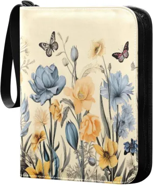 Colorful Wild Flowers Card Binder 4-Pocket, 400 Pockets Trading Cards Holder Games Card Albums Storage Organizer Case for Football, Baseball Cards