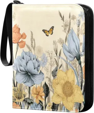 Colorful Wild Flowers Card Binder 4-Pocket, 400 Pockets Trading Cards Holder Games Card Albums Storage Organizer Case for Football, Baseball Cards