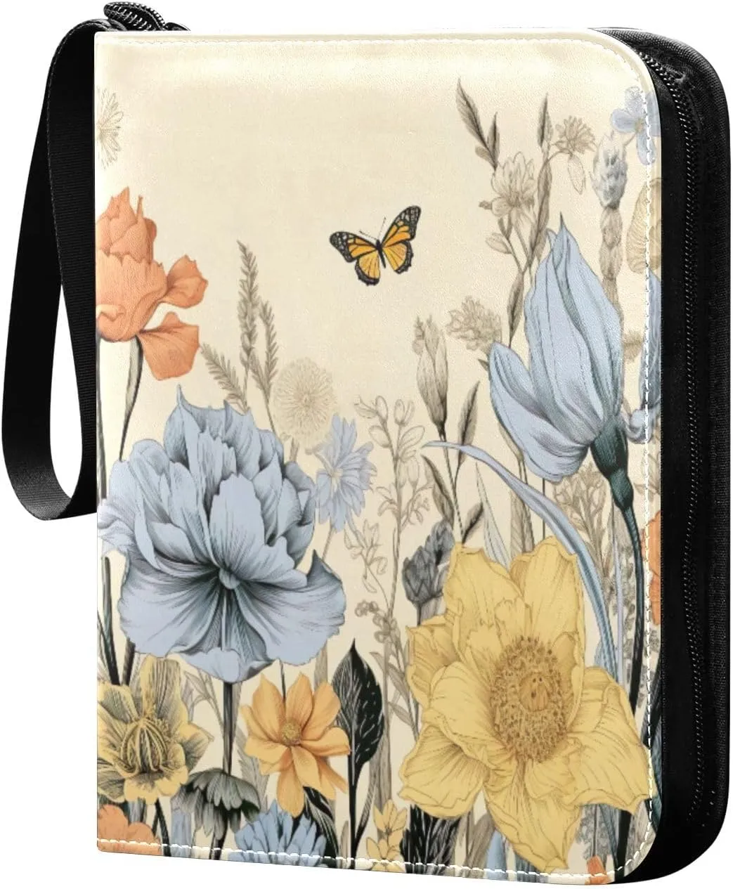 Colorful Wild Flowers Card Binder 4-Pocket, 400 Pockets Trading Cards Holder Games Card Albums Storage Organizer Case for Football, Baseball Cards