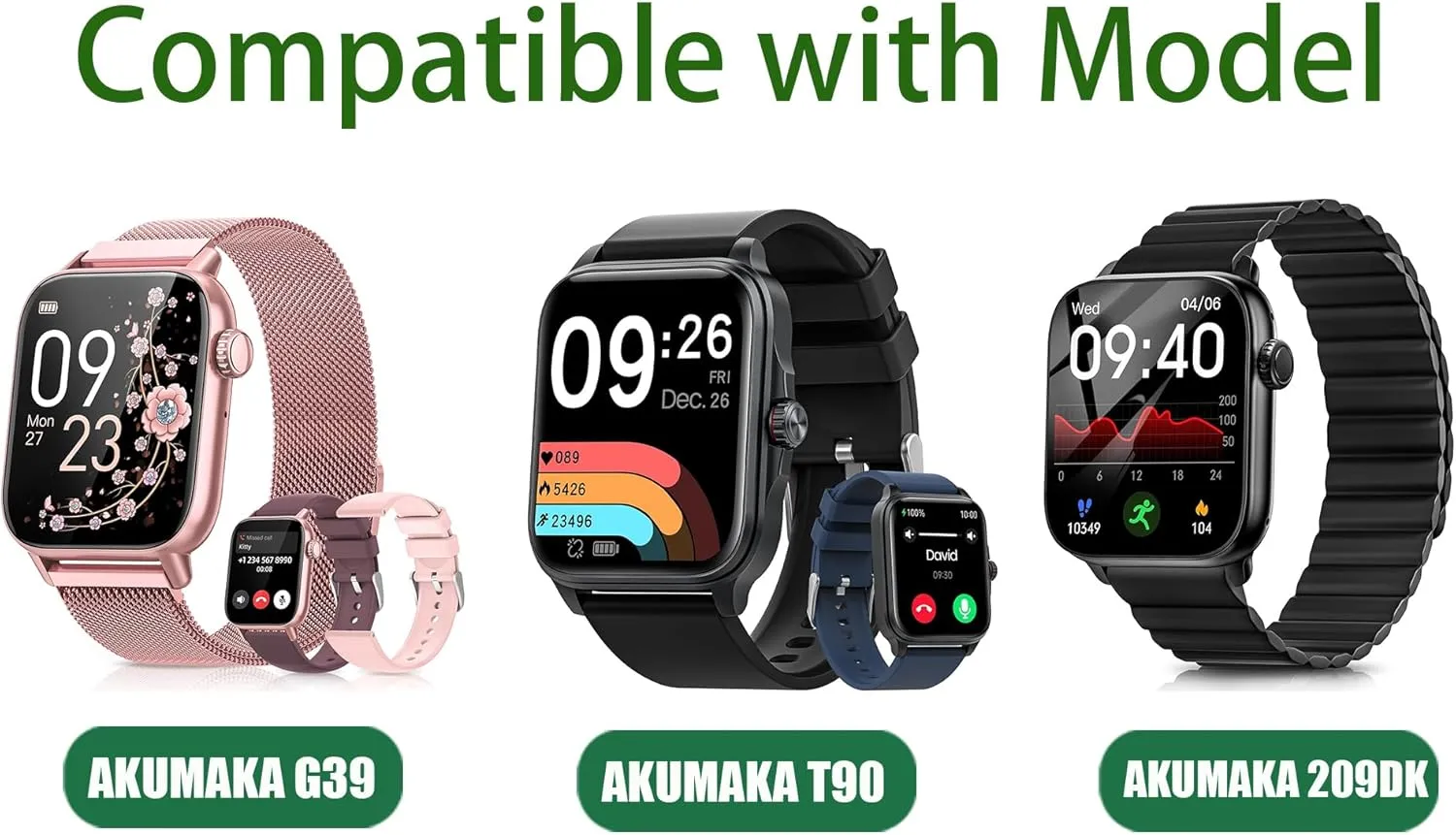 Compatible for AKUMAKA Smart Watch Bands, Stretch Elastics Nylon Adjustable Replacement Strap Accessories for Men & Women Compatible for AKUMAKA G39, T90, 209DK Smart Watch