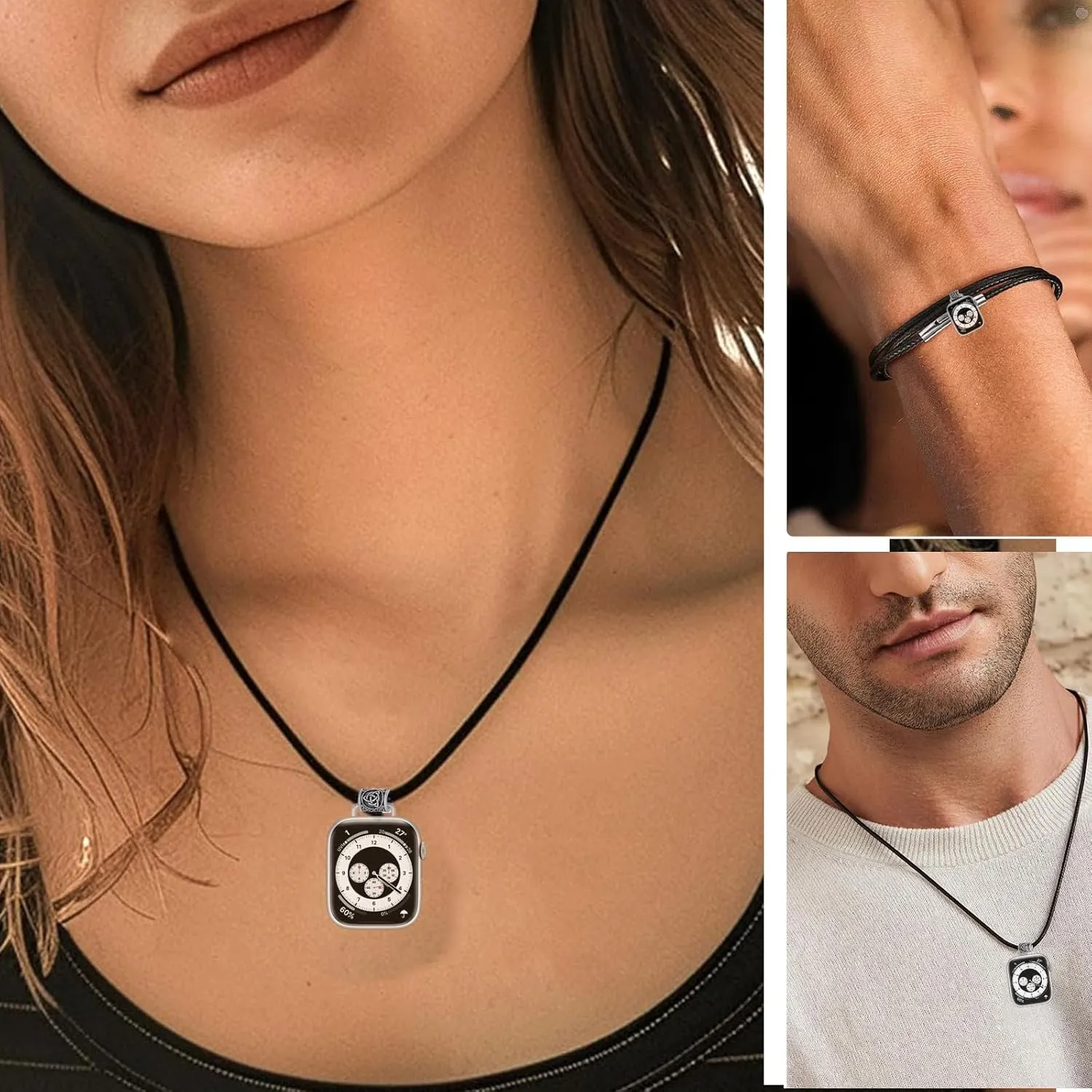 Compatible with Apple Watch Ultra 2/Ultra, Series 10 9 SE 8 7 6 5 4 3 2 1 Watch Necklace for Women, Pendent Clip Compatible with Apple Watch 38mm 40mm 41mm 42mm 44mm 45mm 46mm 49mm