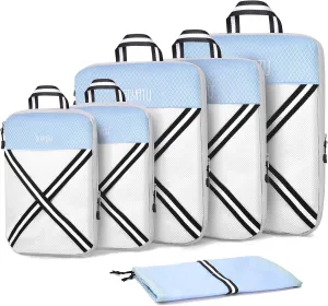 Compression Packing Cubes Suitcases Organizer: 2/4/6 Sets Travel Storage Bags for Luggage - Travel Essentials for Space Saver Blue