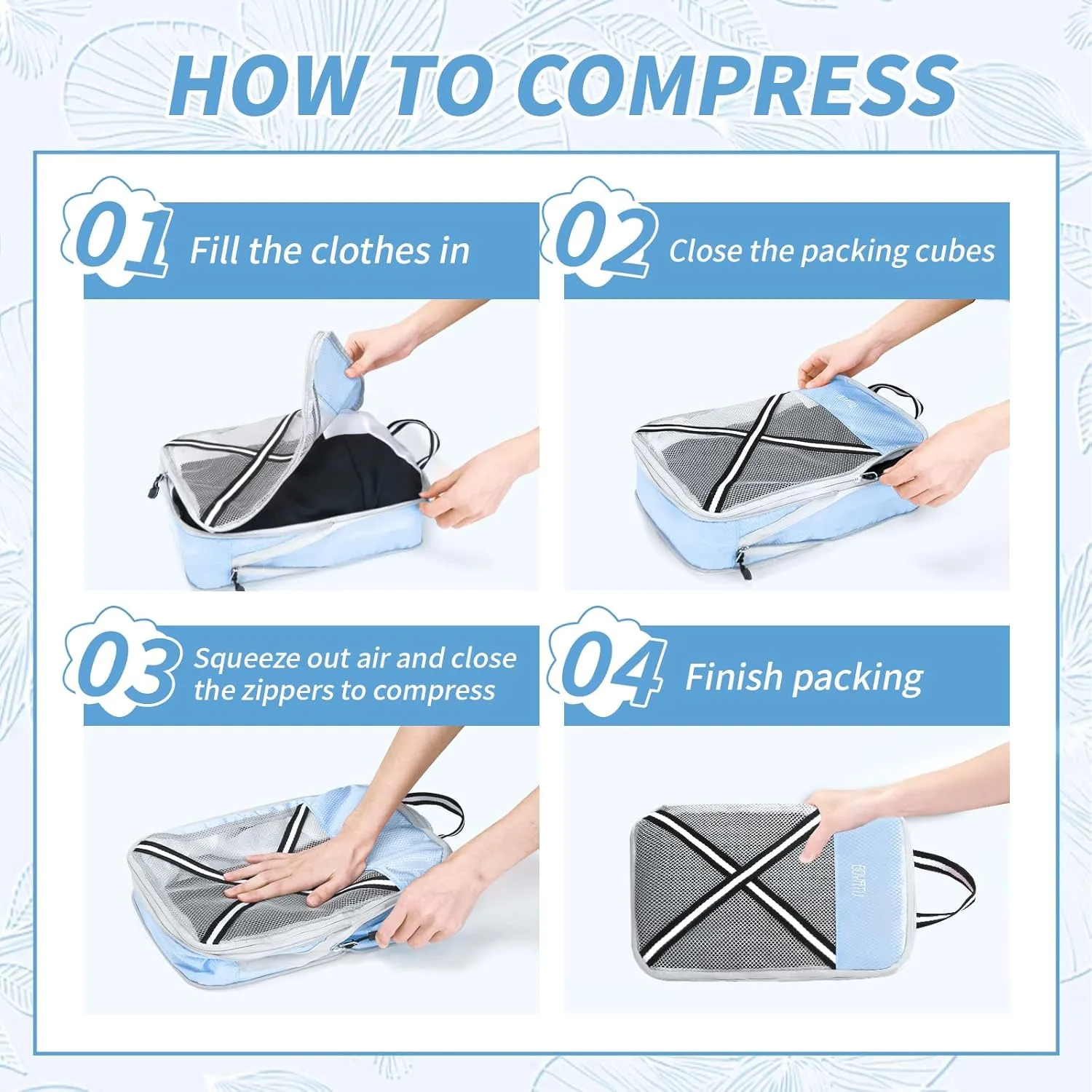 Compression Packing Cubes Suitcases Organizer: 2/4/6 Sets Travel Storage Bags for Luggage - Travel Essentials for Space Saver Blue