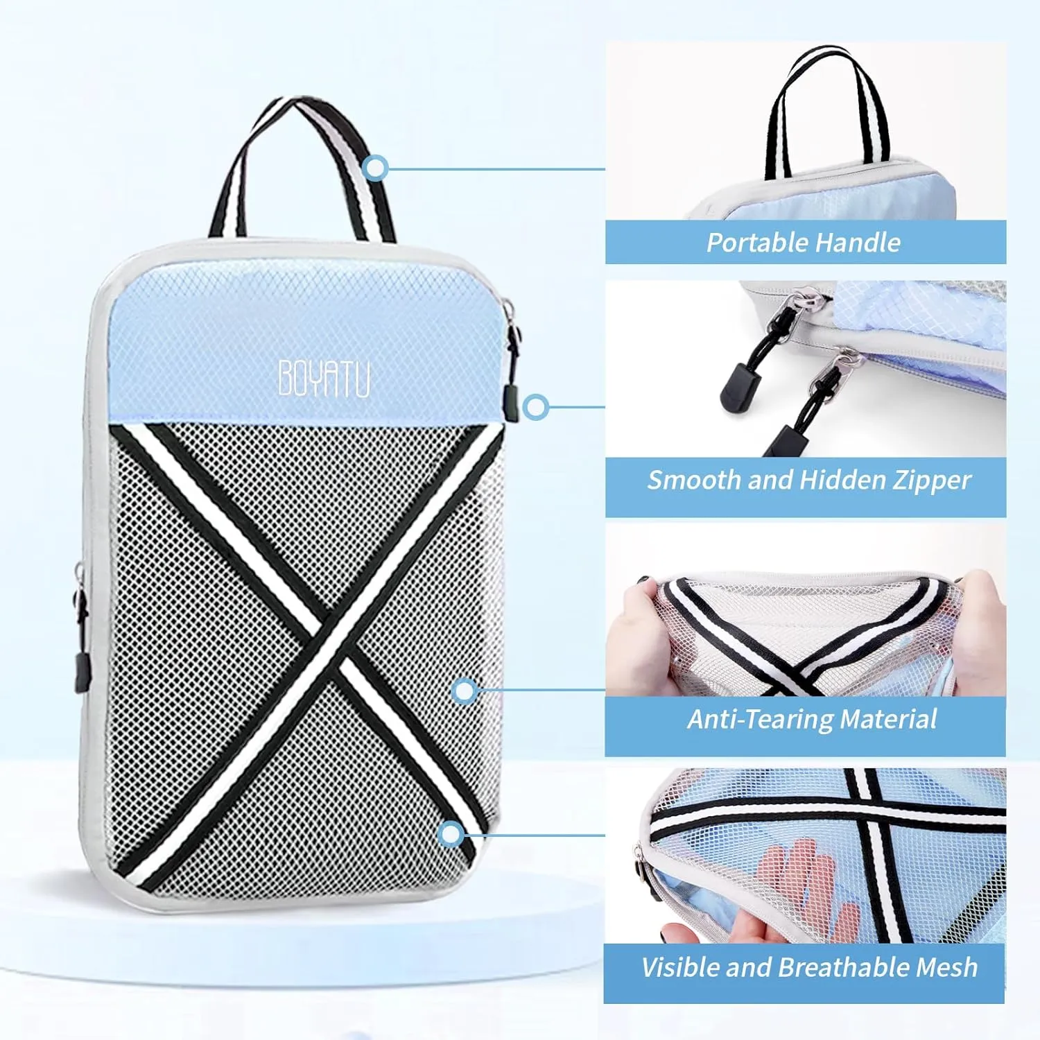 Compression Packing Cubes Suitcases Organizer: 2/4/6 Sets Travel Storage Bags for Luggage - Travel Essentials for Space Saver Blue