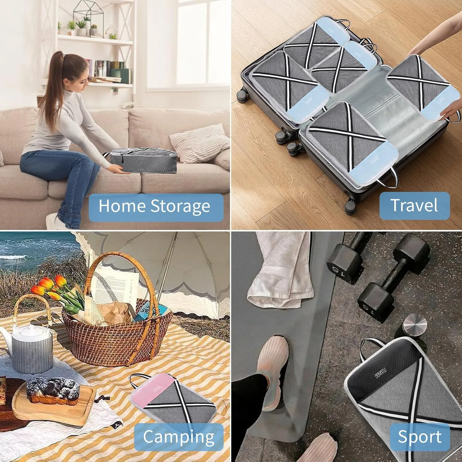 Compression Packing Cubes Suitcases Organizer: 2/4/6 Sets Travel Storage Bags for Luggage - Travel Essentials for Space Saver Blue