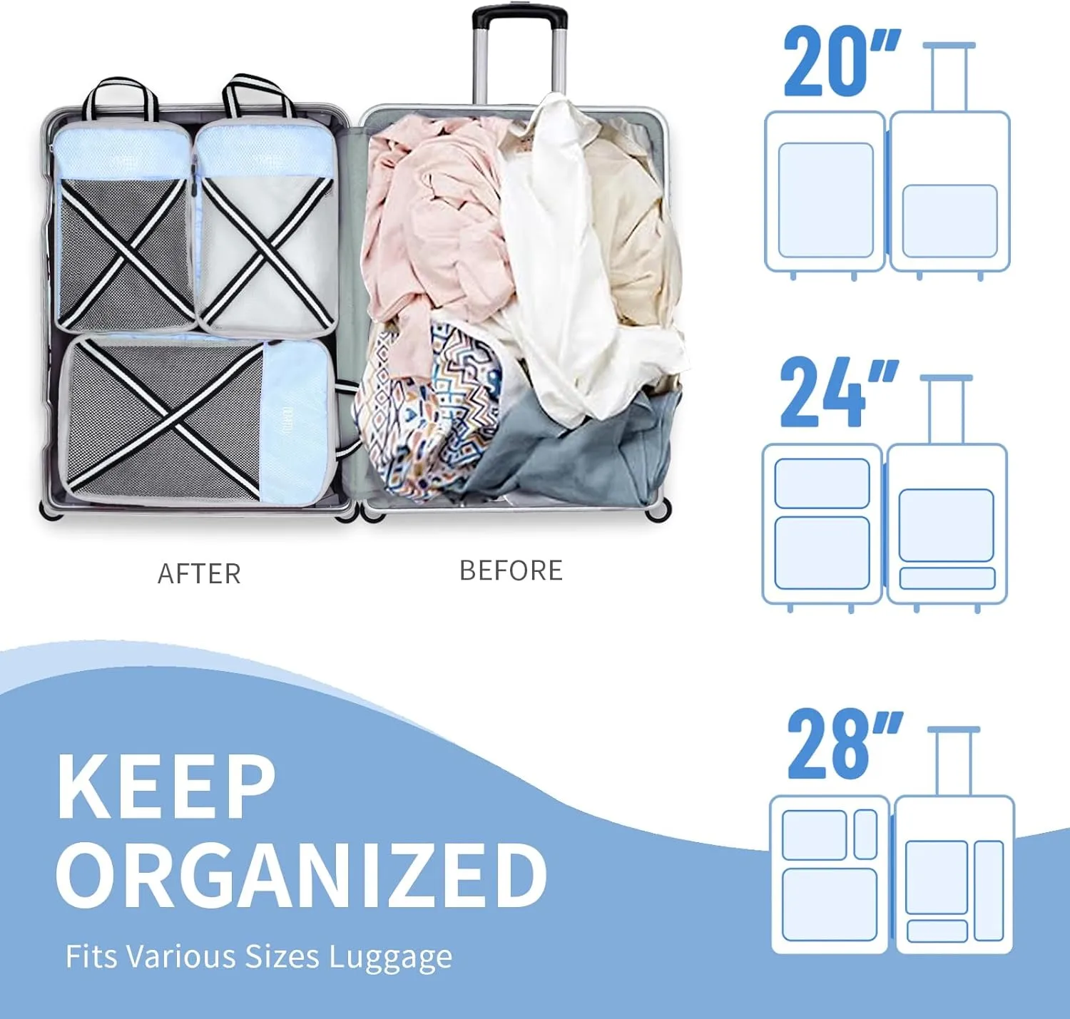 Compression Packing Cubes Suitcases Organizer: 2/4/6 Sets Travel Storage Bags for Luggage - Travel Essentials for Space Saver Blue