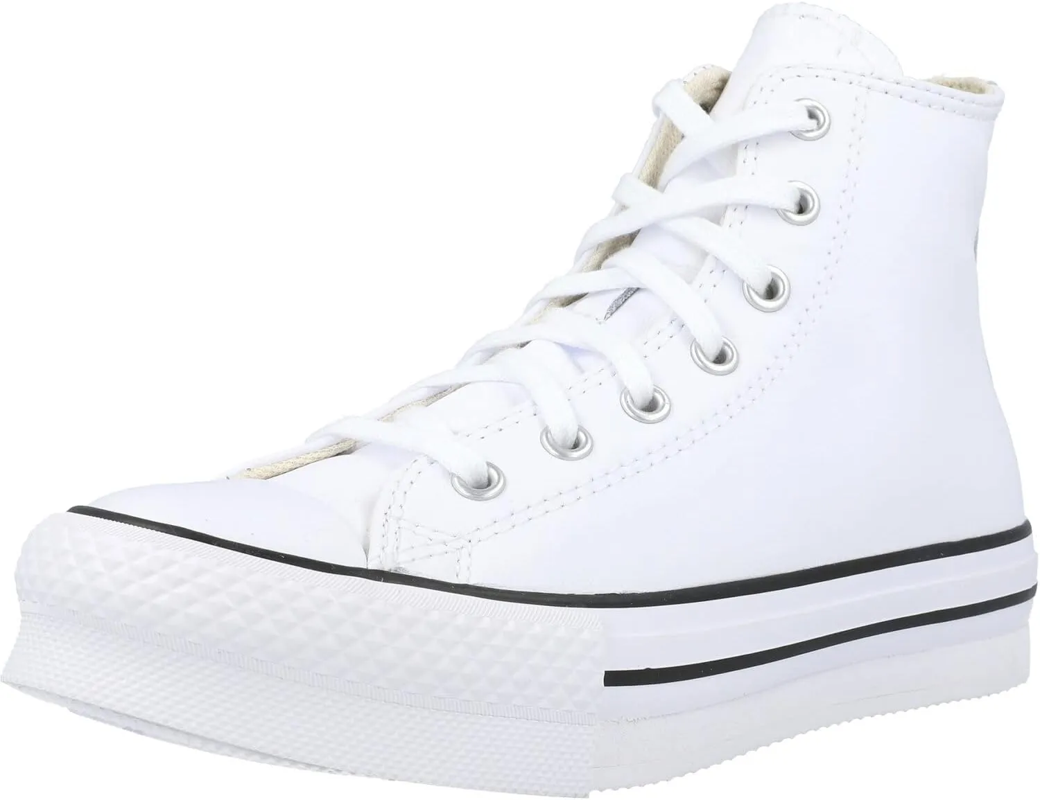 Converse Chuck Taylor All Star Eva Lift Platform Leather (Big Kid) Sneaker, White/Natural Ivory/Black, 3.5 US Unisex