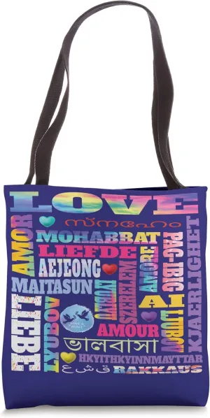 Cool Colorful Love Gift Worldwide Word for Love Heart Symbol Tote Bag