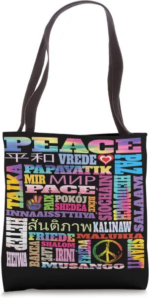 Cool Colorful Peace Gifts Worldwide Words for Peace Symbol Tote Bag