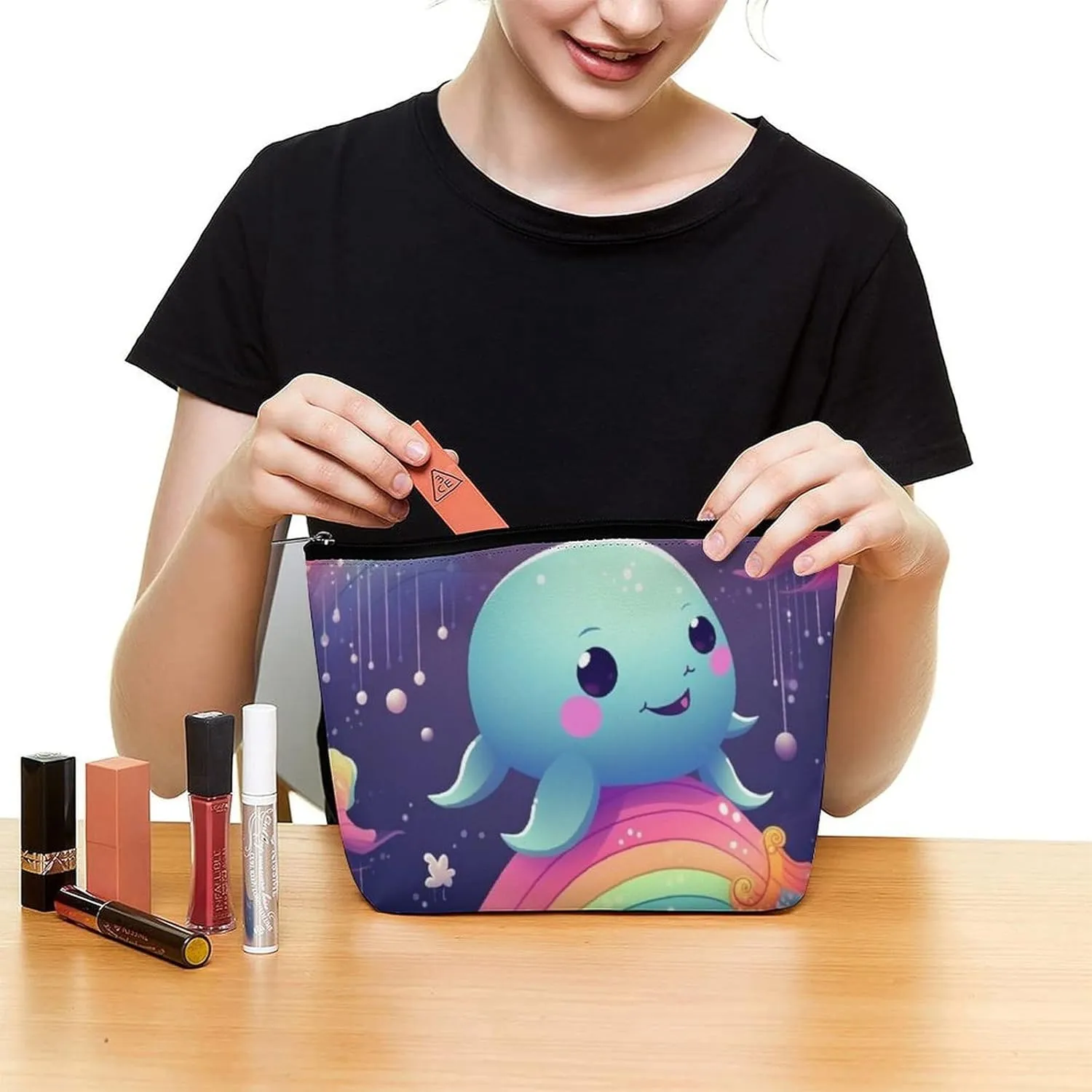 Cosmetic Bag Travel Makeup Bag Waterproof Toiletry Bag Cute Sea Animal Rainbow Makeup Organizer Case Portable Toiletry Pouch Large Capacity Zipper Pouch for Women Men