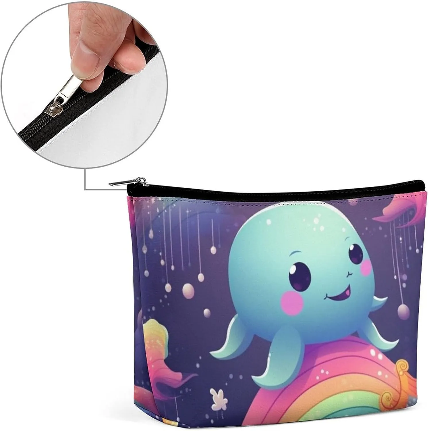 Cosmetic Bag Travel Makeup Bag Waterproof Toiletry Bag Cute Sea Animal Rainbow Makeup Organizer Case Portable Toiletry Pouch Large Capacity Zipper Pouch for Women Men