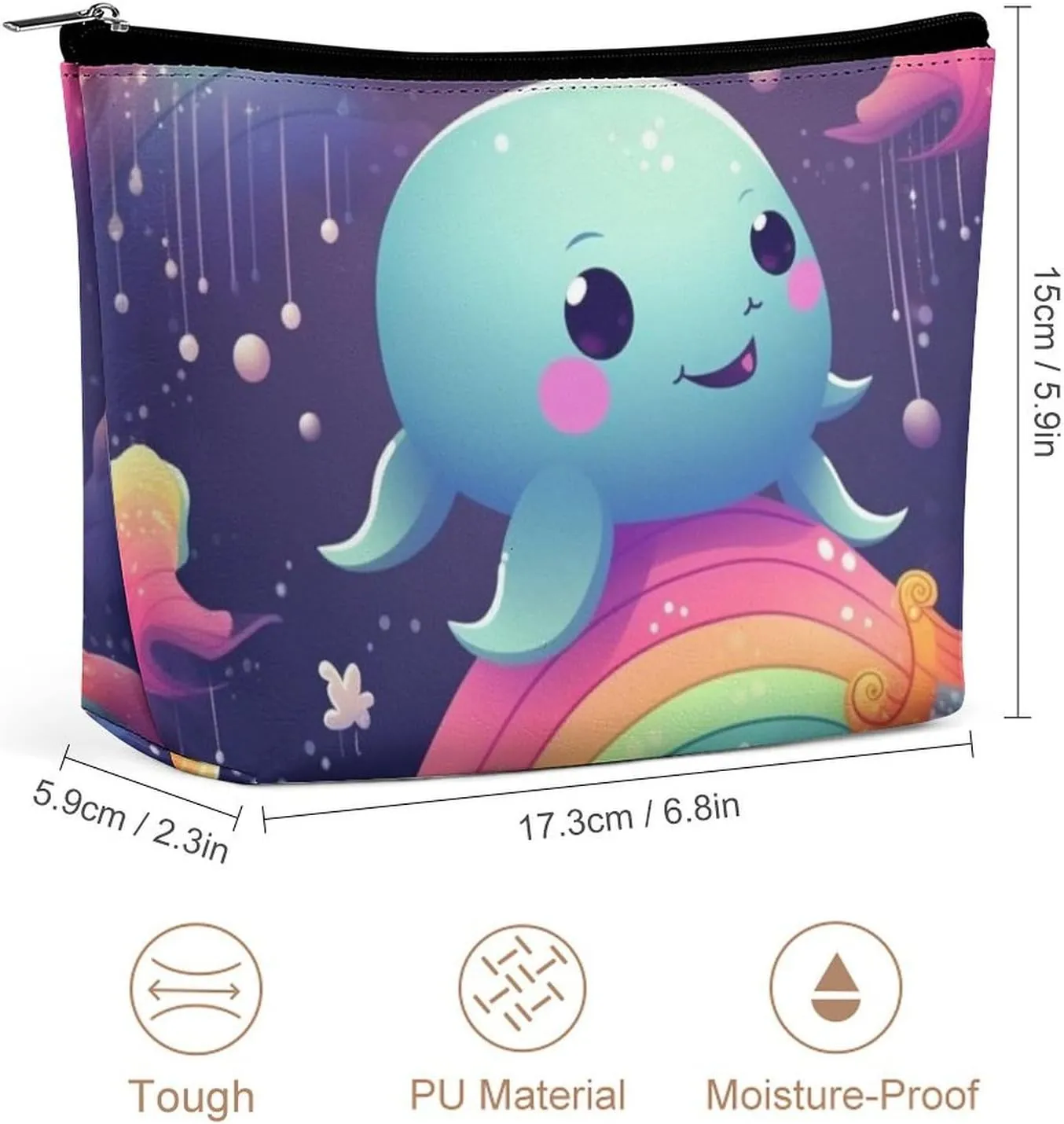 Cosmetic Bag Travel Makeup Bag Waterproof Toiletry Bag Cute Sea Animal Rainbow Makeup Organizer Case Portable Toiletry Pouch Large Capacity Zipper Pouch for Women Men