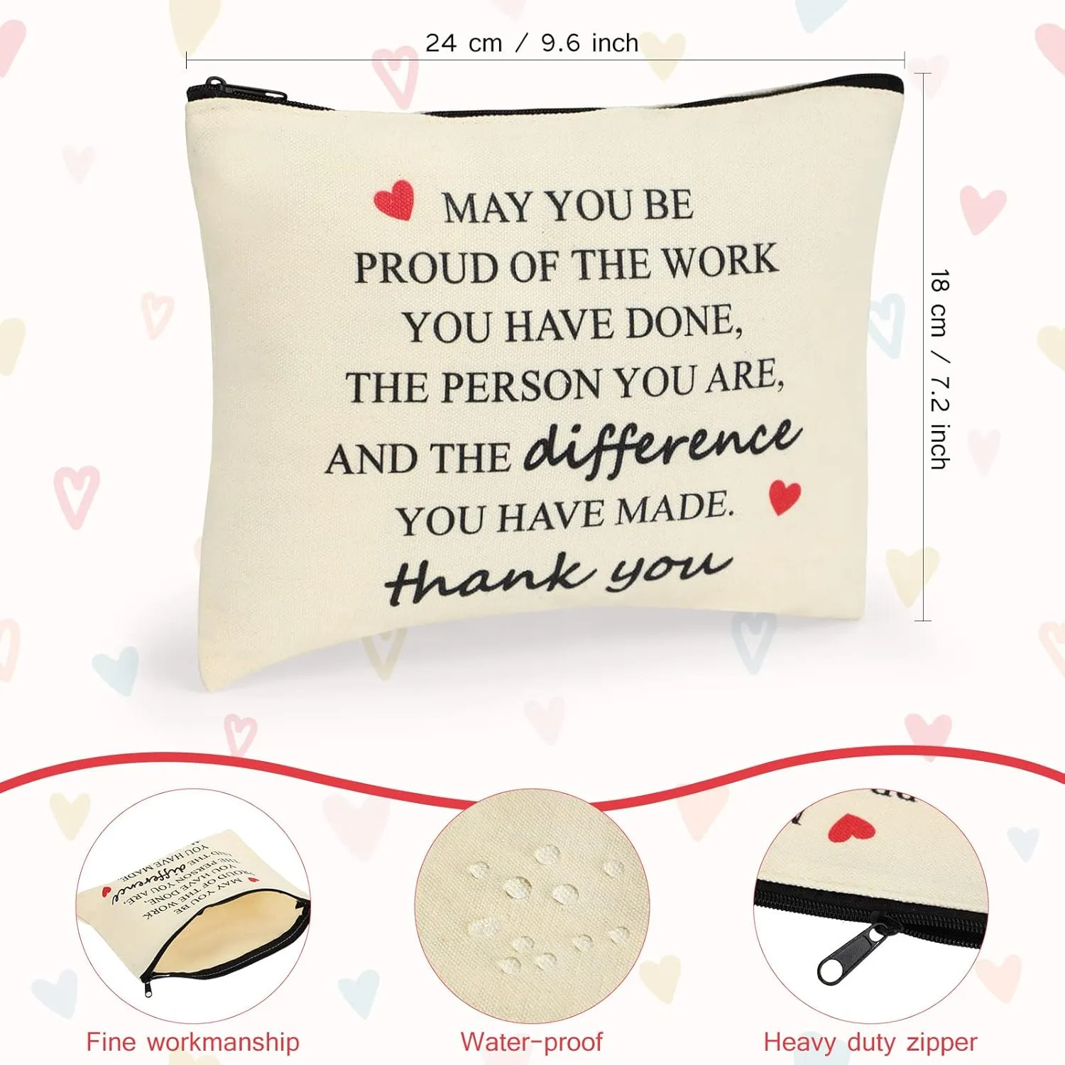 Coume 12 Pieces Thank You Gift Makeup Bags for Women Inspirational Appreciation Gift for Coworkers Teacher Nurse Employee Social Worker Volunteer Canvas Cosmetic Bags for Birthday Leaving(Inspiring)